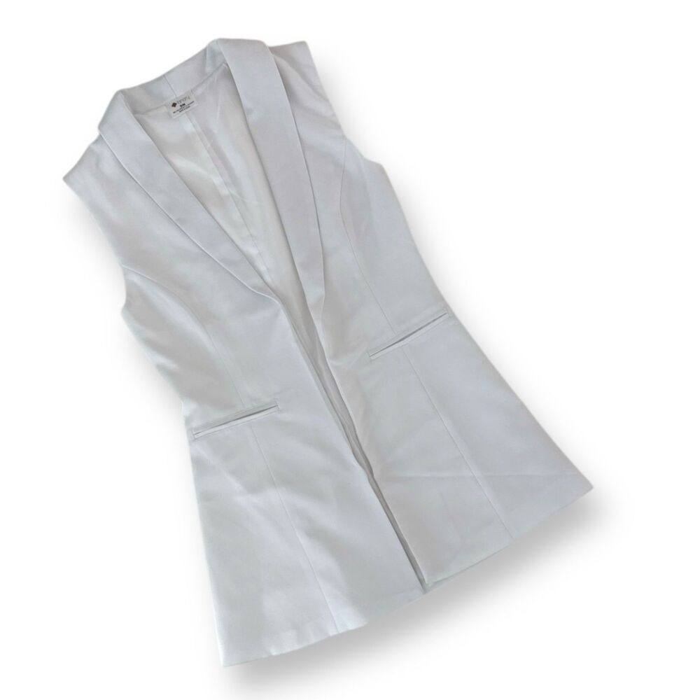 LANDRY Tuxedo Shawl Collar Long Vest Bright White Lined Wm Sz S/M‎ Like New EUC